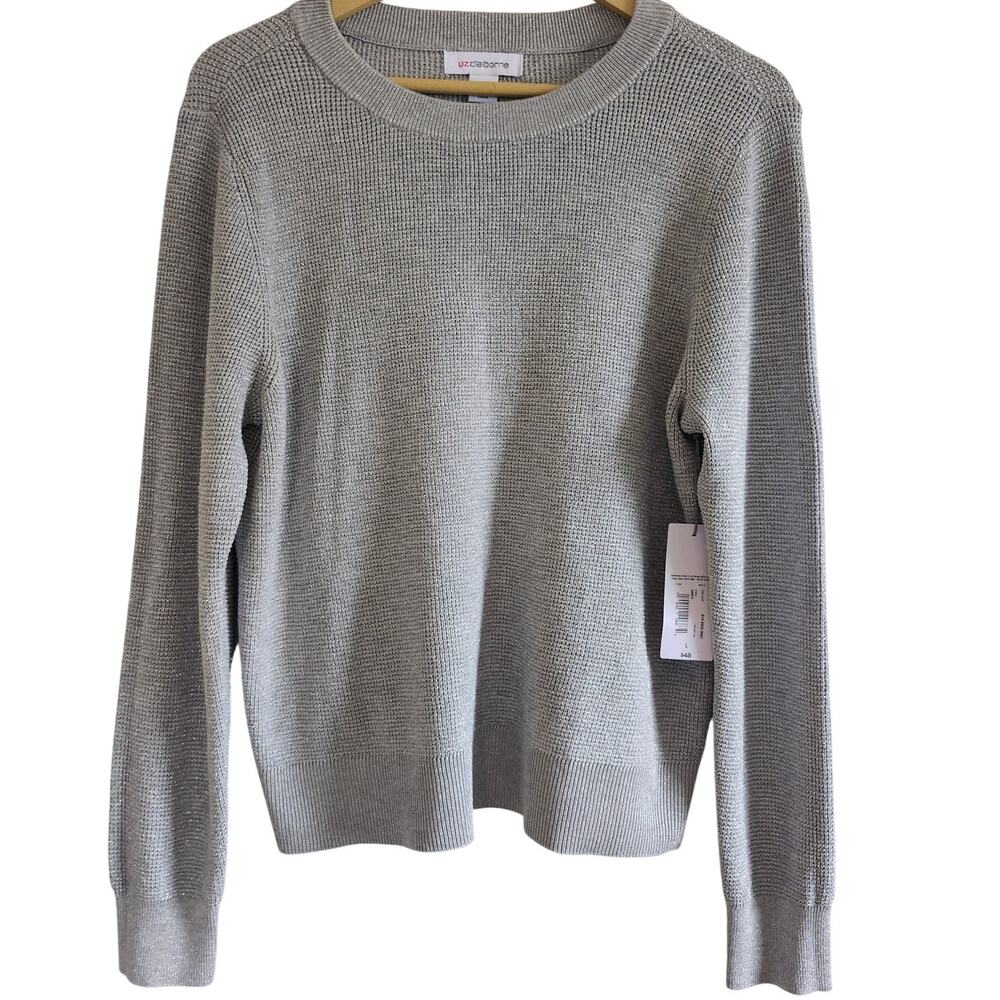 Liz Claiborne Silver Metallic Long Sleeved Crew Neck Sweater Size Large